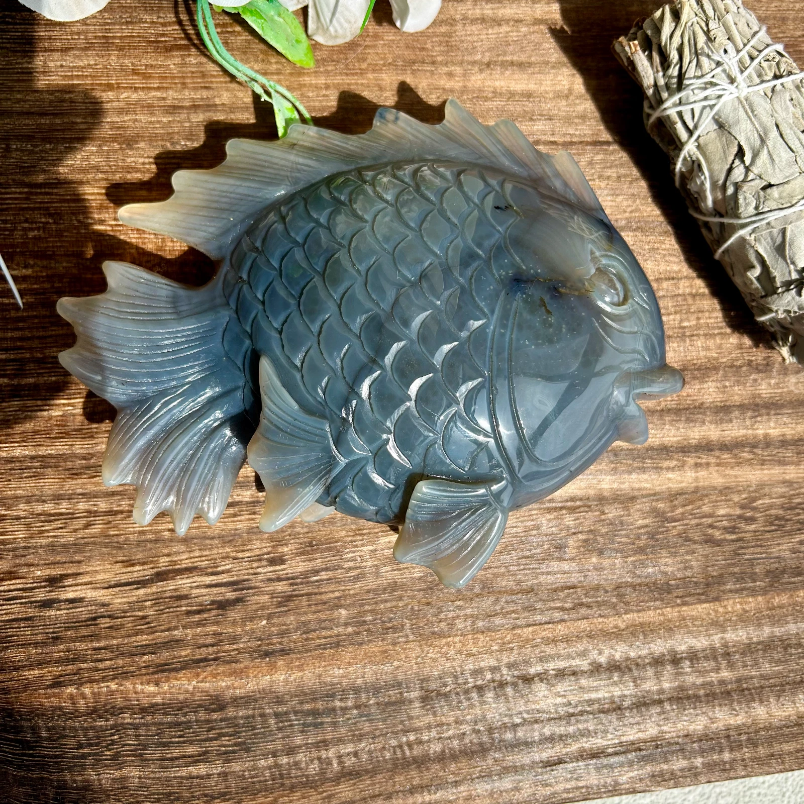 Natural Druzy Agate fish geode Hand carving Crystal Healing 760g 12cm*15cm*4cm