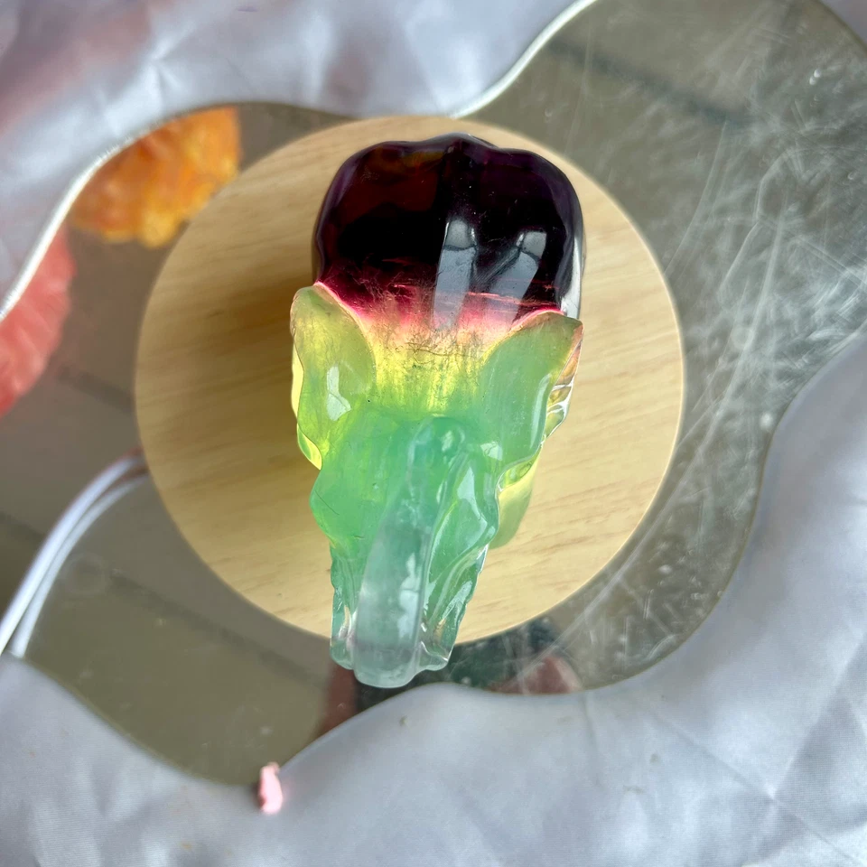 440g Natural fluorite handcarved quartz crystal elephant carving healing