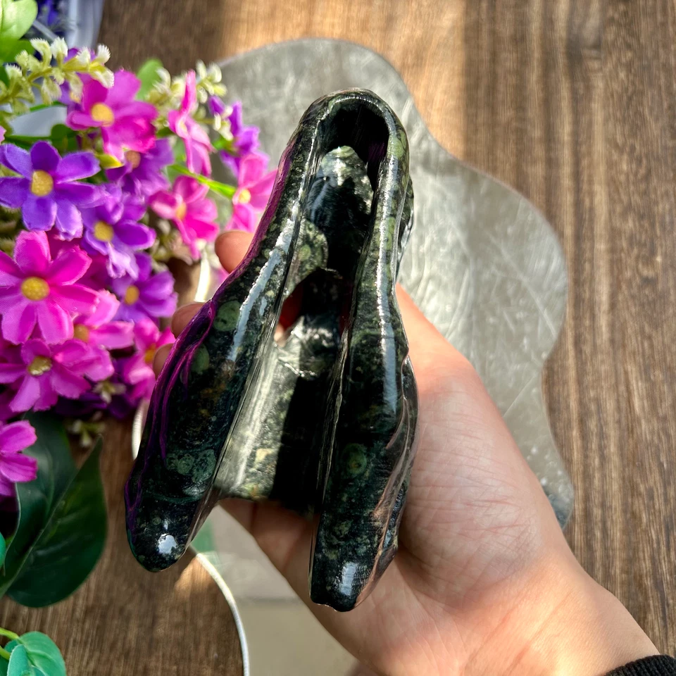645g Natural Kambaba Jasper hand-carved dinosaur skull quartz crystal healing