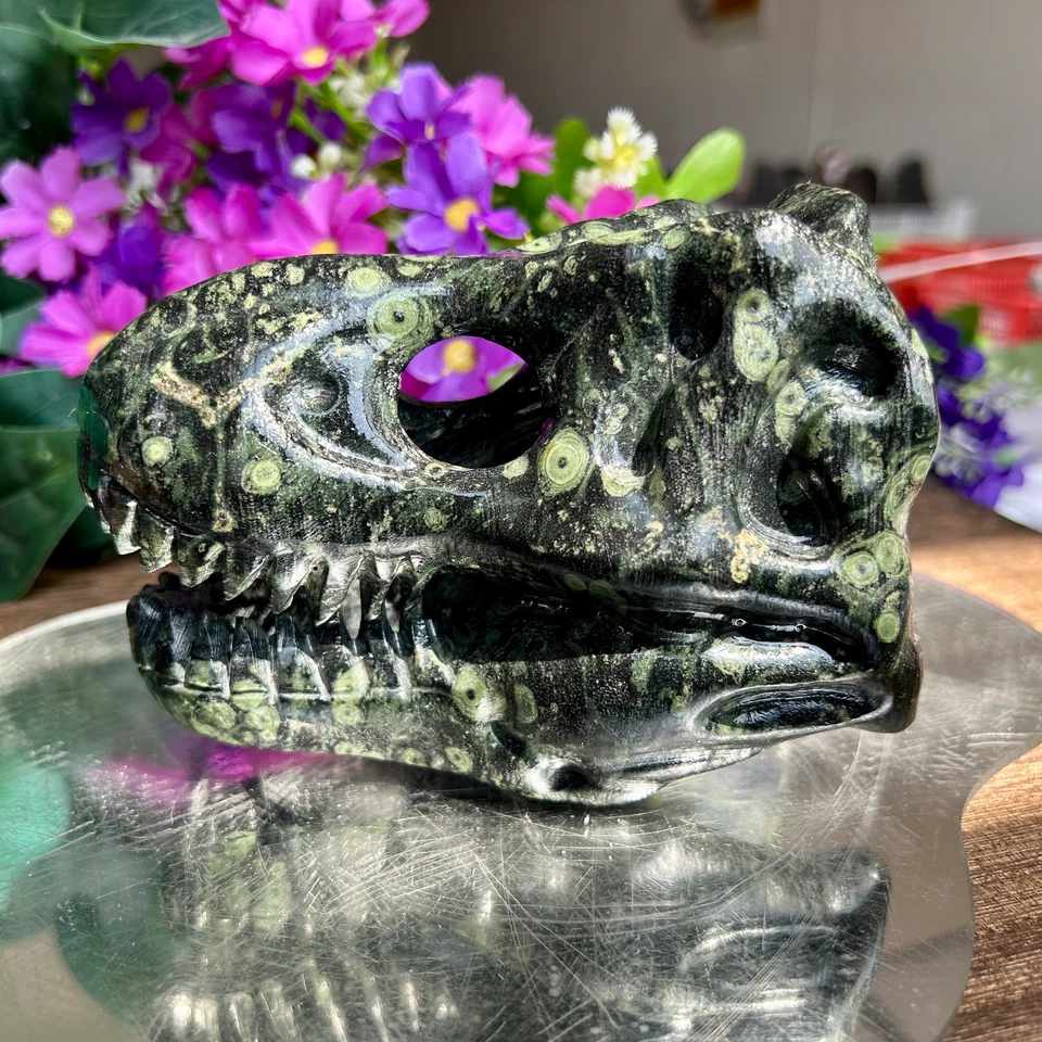645g Natural Kambaba Jasper hand-carved dinosaur skull quartz crystal healing