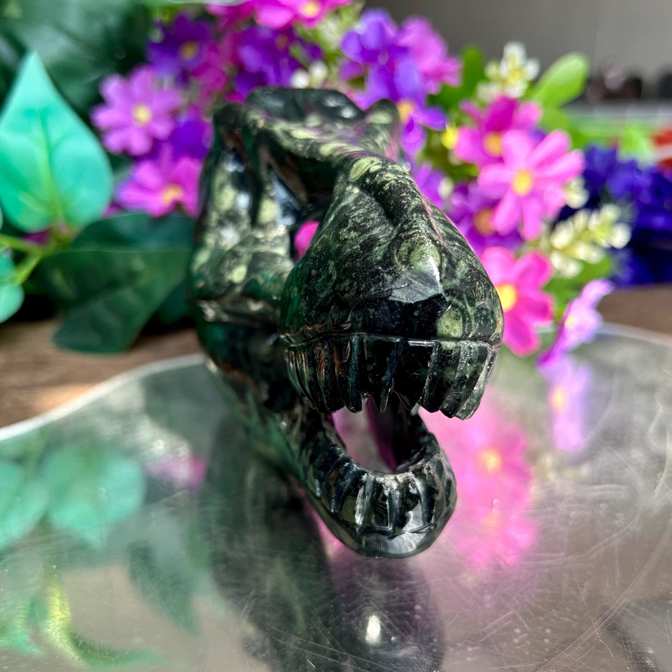 645g Natural Kambaba Jasper hand-carved dinosaur skull quartz crystal healing