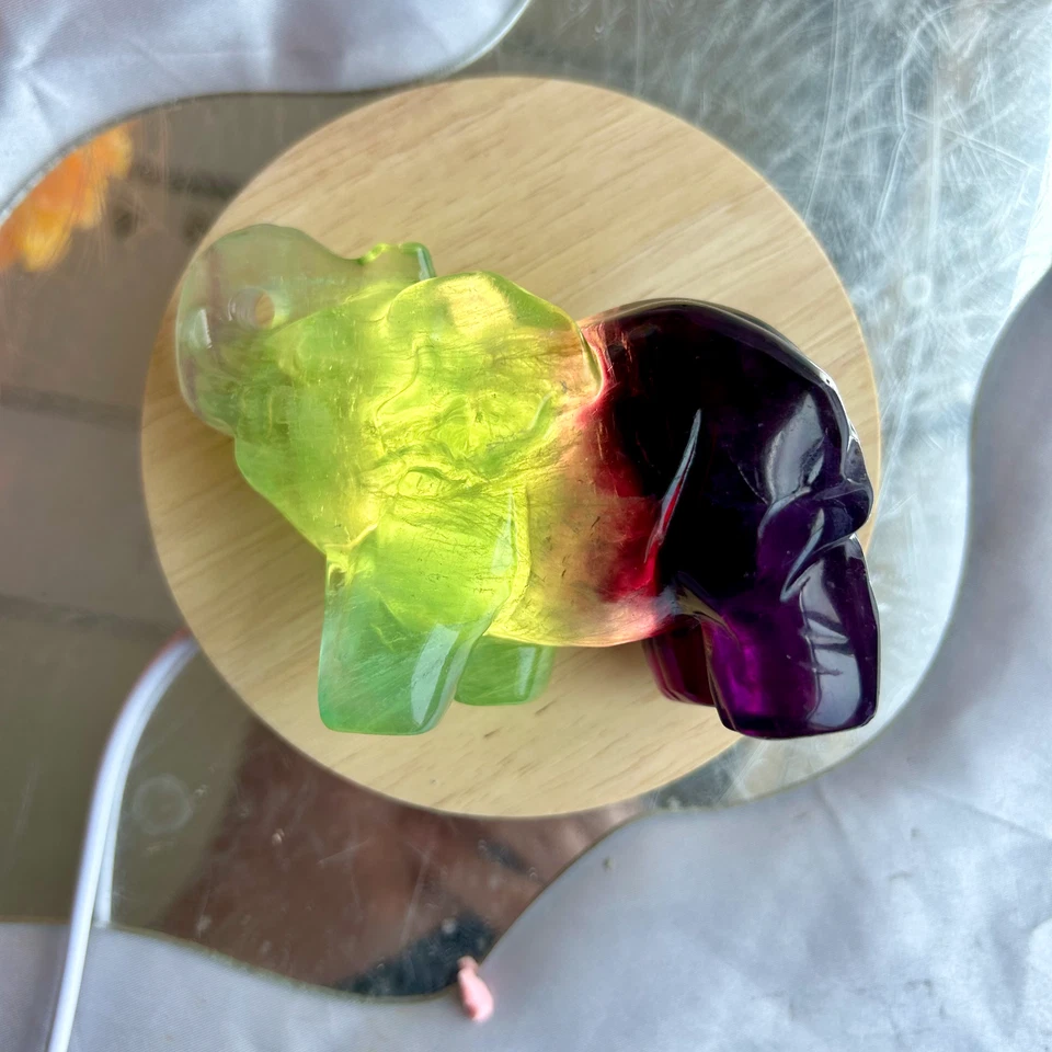 440g Natural fluorite handcarved quartz crystal elephant carving healing
