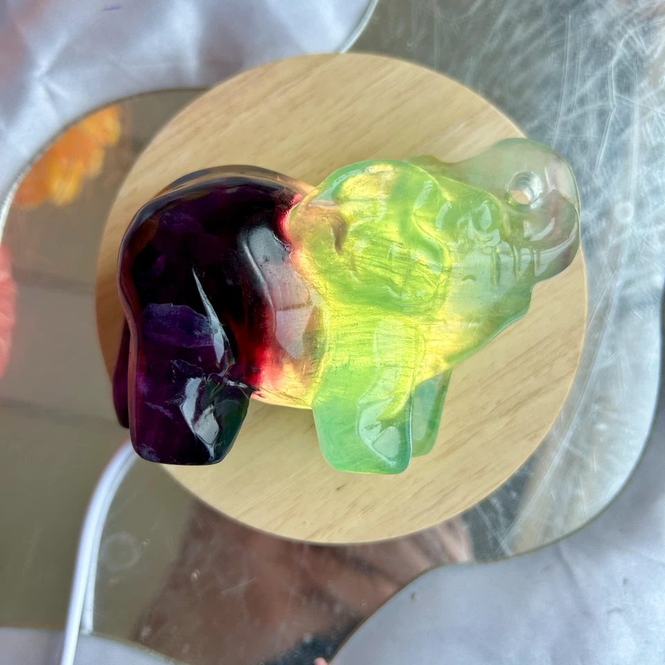 440g Natural fluorite handcarved quartz crystal elephant carving healing