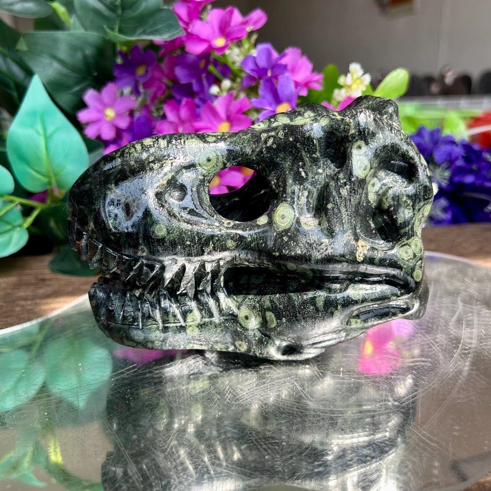 645g Natural Kambaba Jasper hand-carved dinosaur skull quartz crystal healing