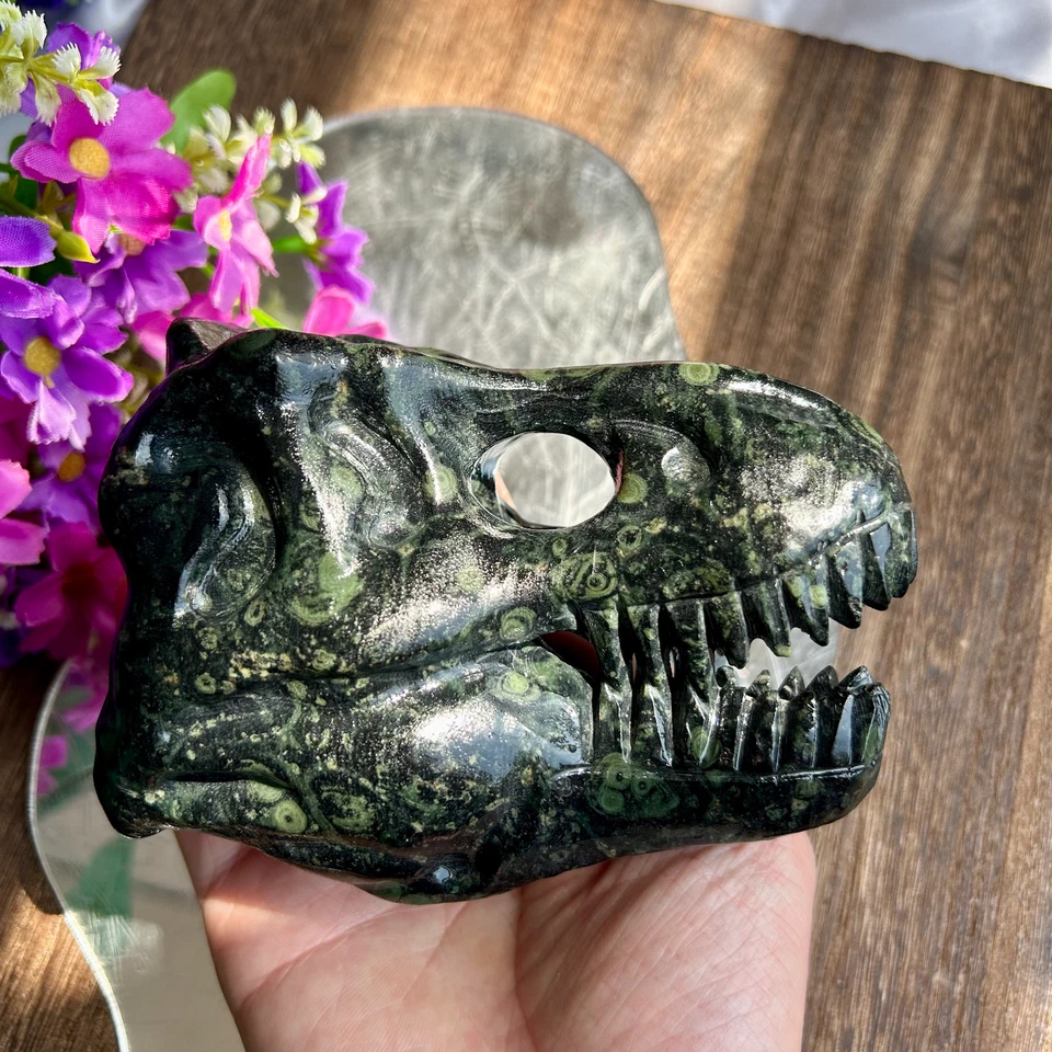 645g Natural Kambaba Jasper hand-carved dinosaur skull quartz crystal healing