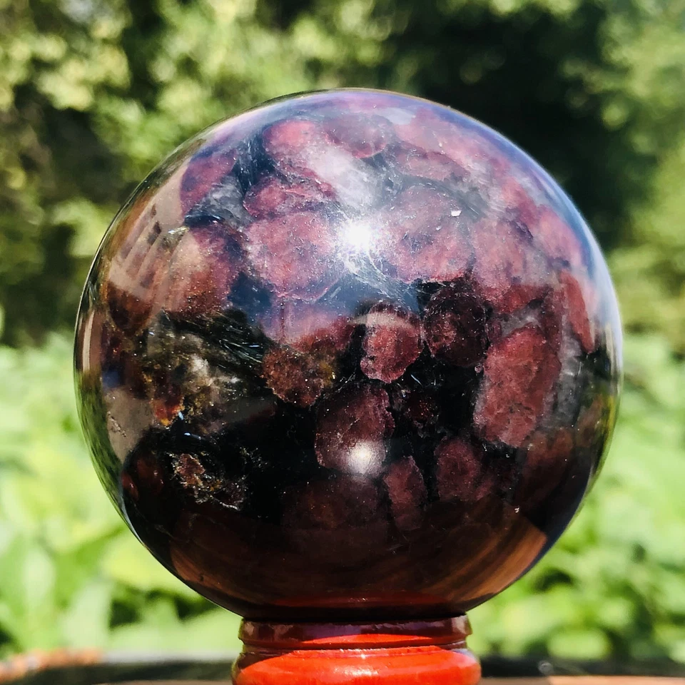 Natural red garnet crystal ball