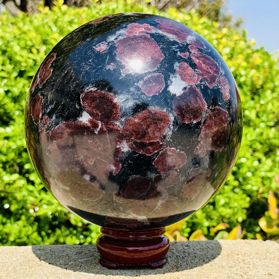Natural red garnet crystal ball