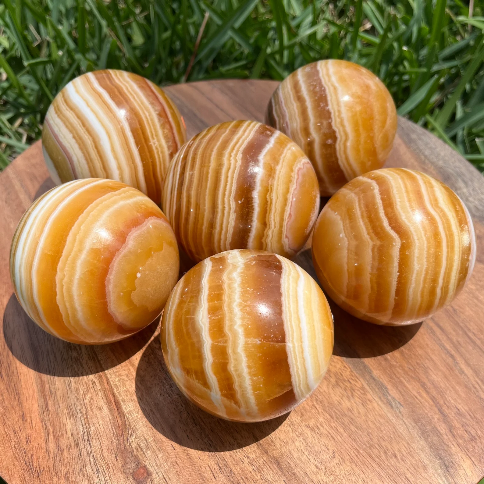 Orange stripe calcite sphere