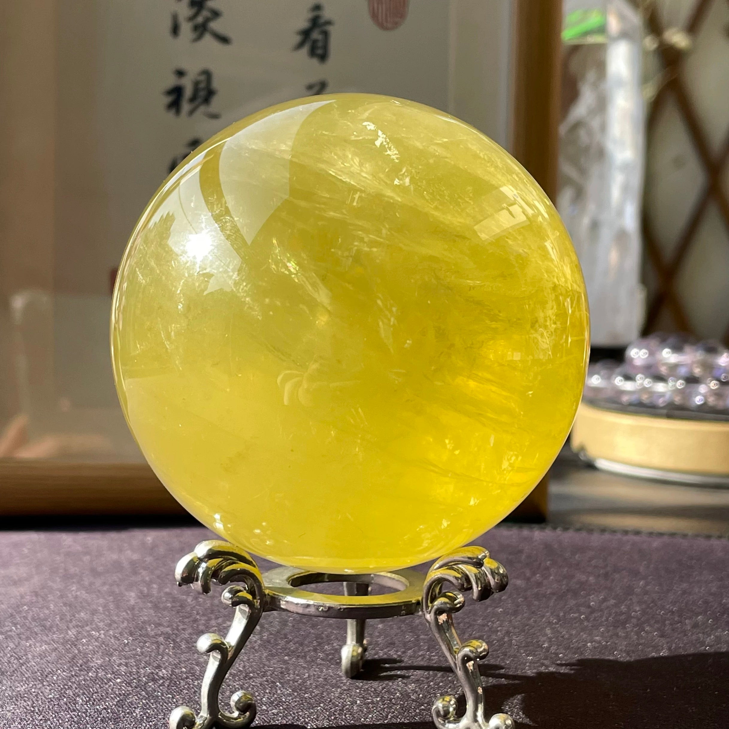 Heated citrine crystal sphere