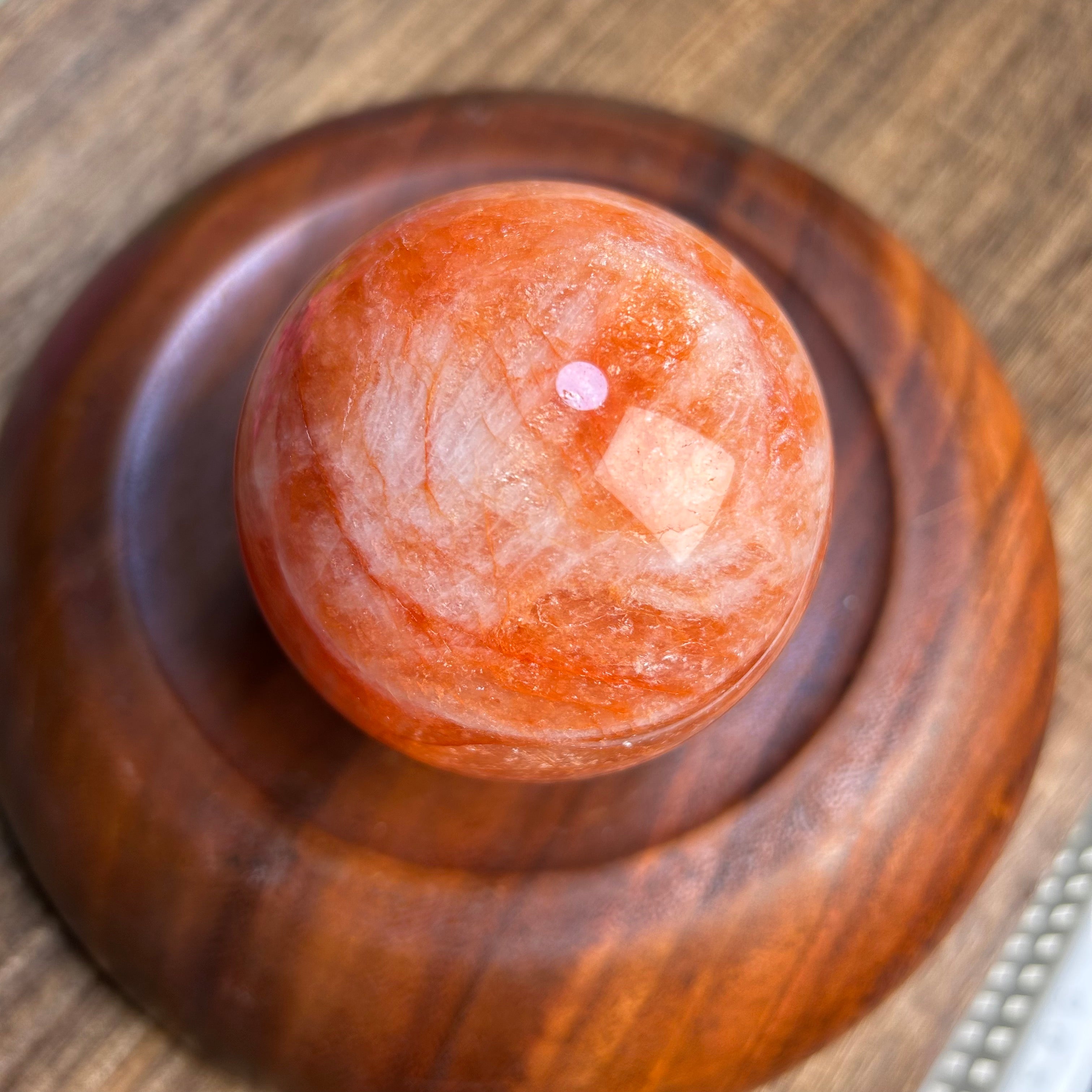 Red fire quartz sphere