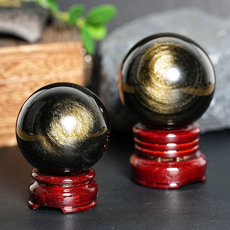 Golden-color obsidian sphere