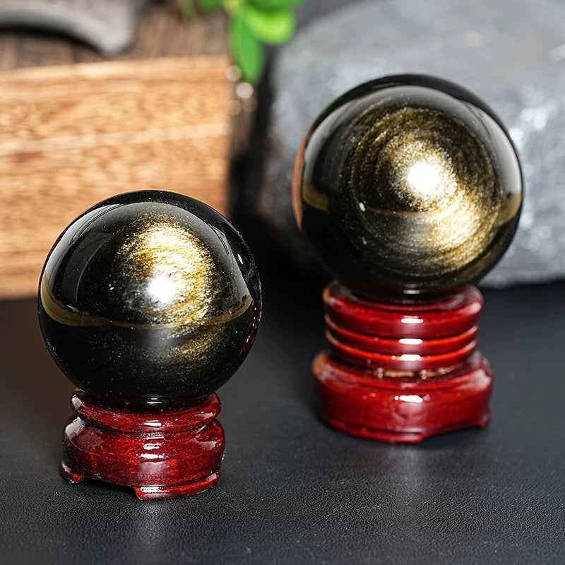 Golden-color obsidian sphere