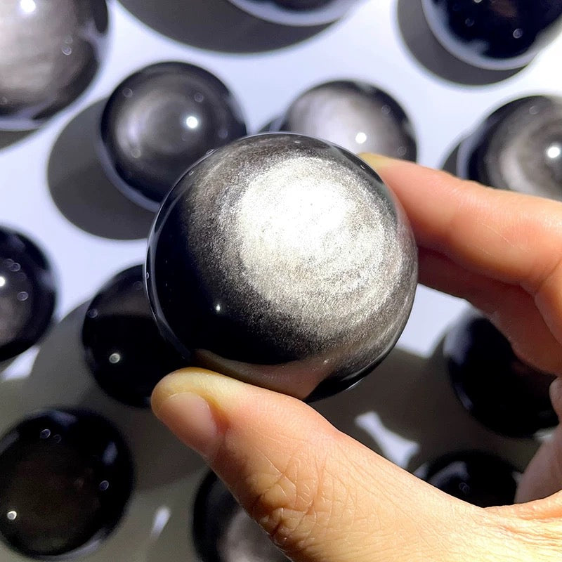 Silver-color obsidian sphere