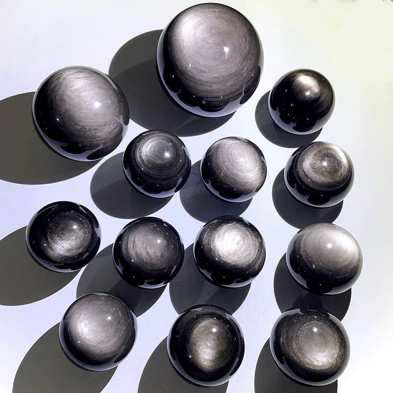 Silver-color obsidian sphere