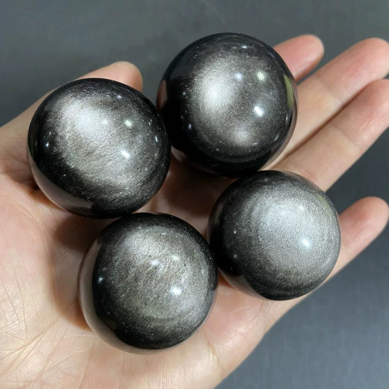 Silver-color obsidian sphere