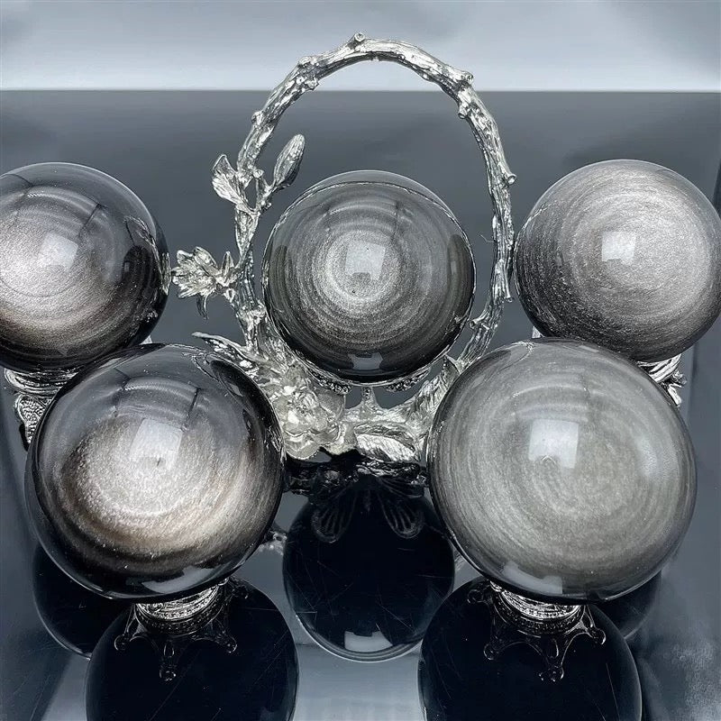 Silver-color obsidian sphere