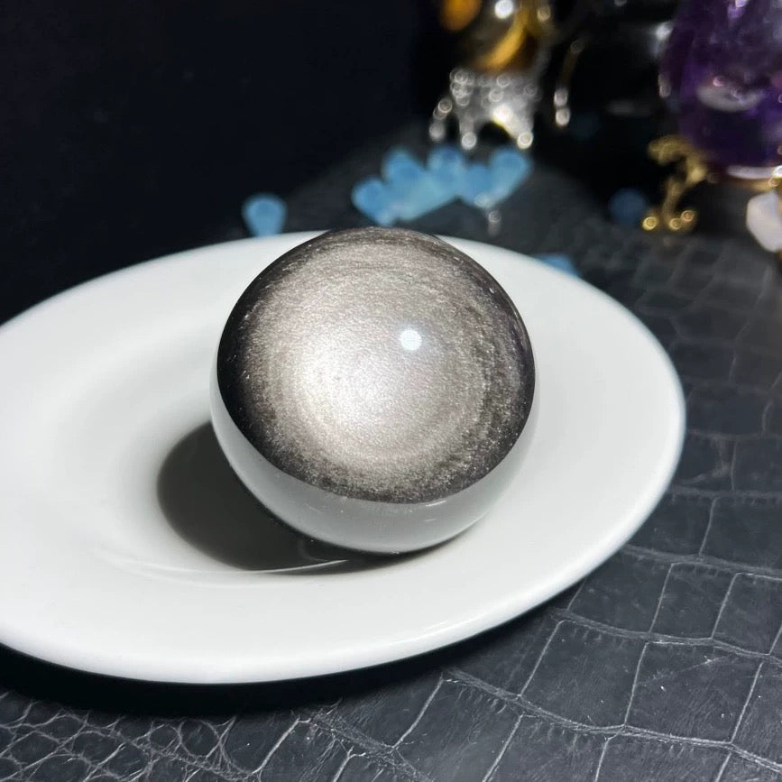 Silver-color obsidian sphere