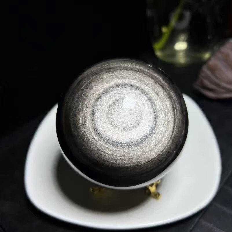 Silver-color obsidian sphere