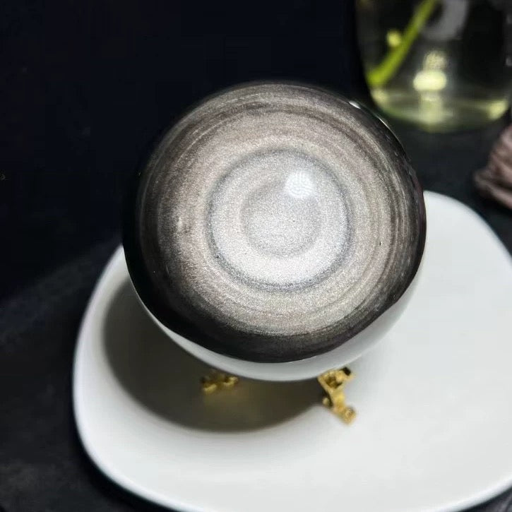 Silver-color obsidian sphere