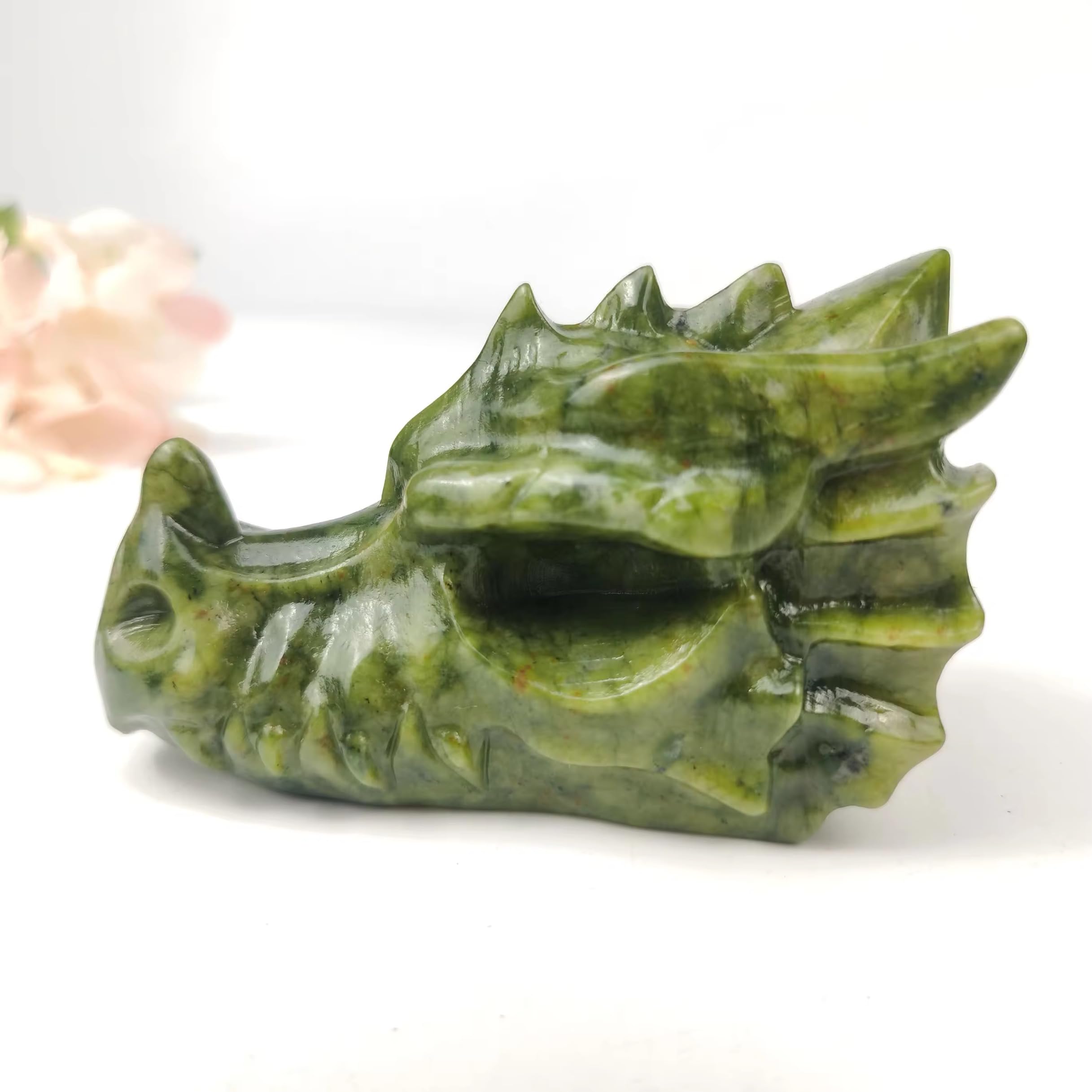 Sculped Pattern Xiuyan Jade Dragon Head Carving | Hand-Carved Crystal Sculpture ...